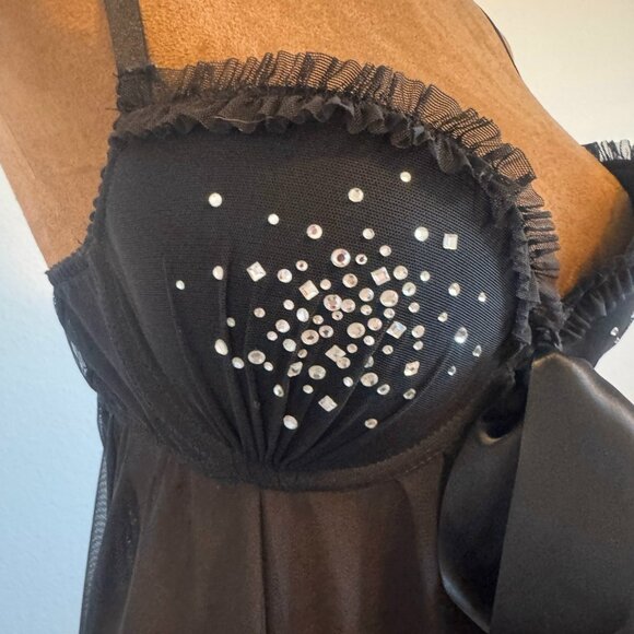 Victoria's Secret Black Sheer Front Rhinestone Bra Babydoll Slip Size 36C - Picture 9 of 12